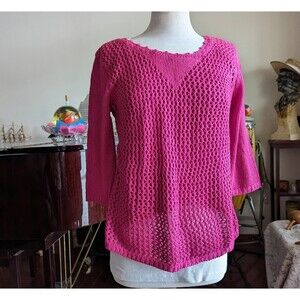 Mon Lisai 3/4 sleeve w/ open knit front lightweight sweater    Sz M